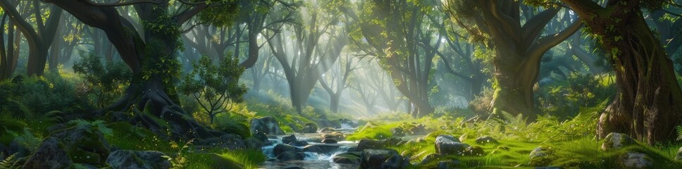 Exploring serene forest with lush vegetation and tranquil waters.