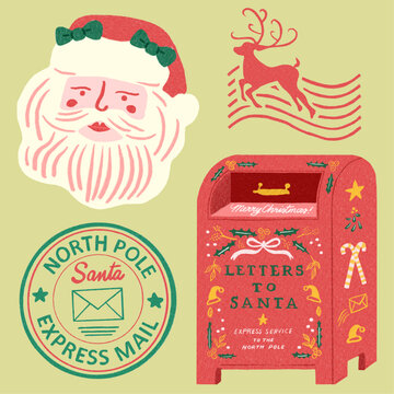Merry Christmas Letter Mail to Dear Santa Claus with Letter Mail Box and Reindeer Delivery Service to North Pole in Winter December 