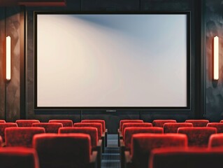 Obraz premium Movie Template: Blank Poster Frame Mockup in Cinema Theatre Showing Now
