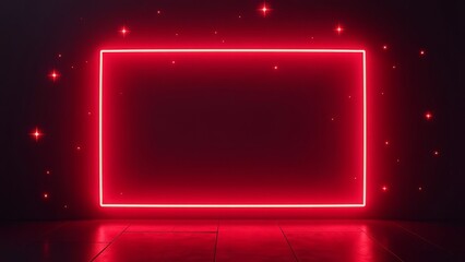 Futuristic neon frame with glowing red lights in a dark room