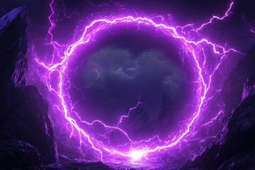 Purple Lightning Circle Surrounding Rocky Landscape