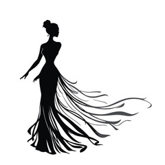 Fototapeta premium A vector silhouette of a fashionable woman wearing an elegant gown dress,