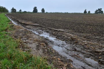 Soil erosion water degradation of field landscape