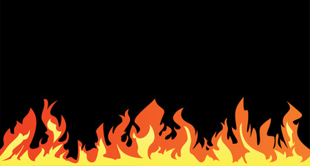 A vector image of a horizontal flame in bright yellow and orange colors.