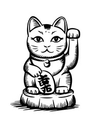 maneki-neko black and white doodle style simple sketch