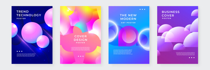 Set of Four Colorful Abstract Geometric Poster Designs