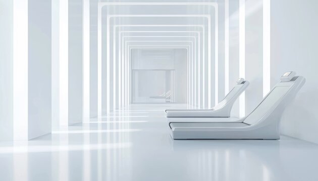 A futuristic fitness center where wearable technology tracks health in real time