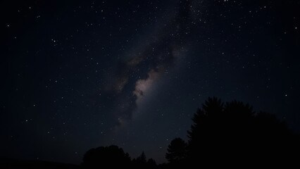 Naklejka premium Deep night sky with visible milky way and silhouetted trees