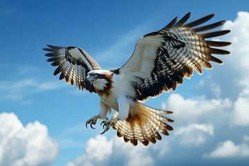 Obraz premium Osprey in flight with wings spread wide.