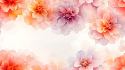 Obraz premium Delicate Watercolor Floral Frame with Soft Pink and Orange Dahlias