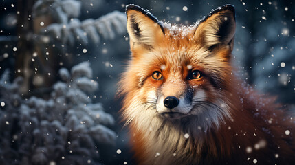 Fototapeta premium Curious Red Fox in a Snowy Forest