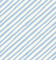 All over vector seamless repeat pattern with skinny bias diagonal baby blue and white hand drawn stripe. Versatile baby and everyday backdrop in soft colors.