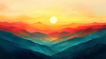 Fototapeta premium A Colorful Sunset Over a Mountain Range