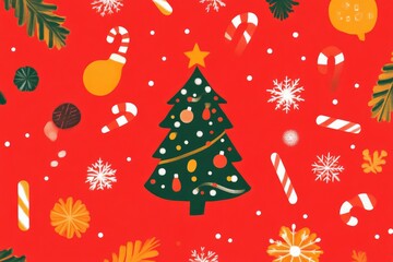 Flat Design of Christmas Trees, Candy Canes, and Snowflakes