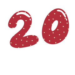 Red heart patterned balloons with number 20