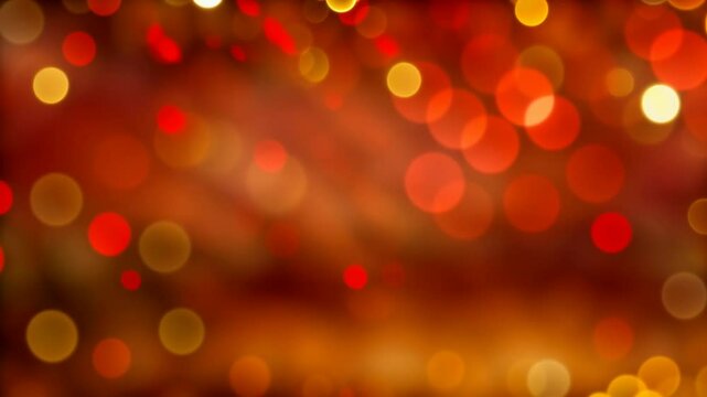 Holiday background with sparkling bokeh light. Seamless animation. Festive glamour red, orange template with empty space. Loop footage for Christmas, New Year, Festival, Party, Disco, Birthday design.