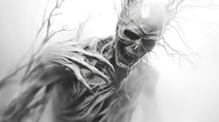 Ghost. A dead creature. A creepy afterlife image of a monster.