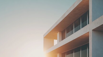Residential building with balconies and clear blue sky in the background. Modern architecture design. Illustration for banner, poster, cover, brochure or presentation.