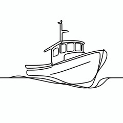 Fototapeta premium Fishing boat in abstract minimalist line art