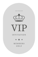 For premium persons VIP card vertical invitation badge sticker with text and crown on silver background. Flat style. Vector illustration.