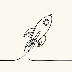 Fototapeta premium Rocket launching in minimalist line art style