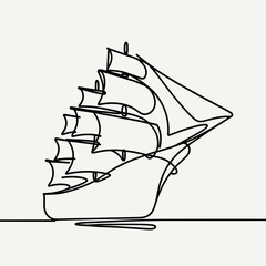 Sailing ship in minimalist continuous line art