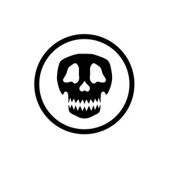 Black skull icon vector in circular emblem design, Perfect for use in logos, branding and graphic design projects that require a bold aesthetic.