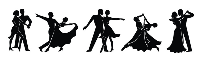 Set of ballroom dancers silhouette on a white background. Symbol and Logo of dancers. Vector illustration