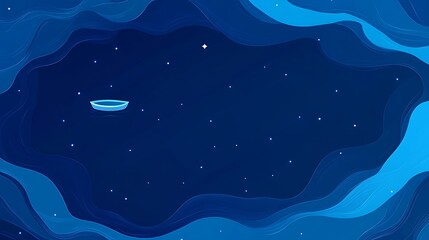 A Single Boat Adrift in a Starry, Wavy Night Sky