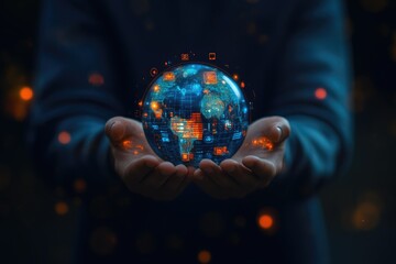 Fototapeta premium Global Digital Network in Businessman's Hands
