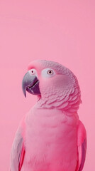 Obraz premium Friendly portrait of pink parrot against soft pink background