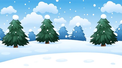 Obraz premium Snowy Winter Landscape with Pine Trees and Blue Sky