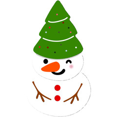 Cheerful cartoon snowman with a festive hat and scarf, rosy cheeks, and a big smile. Ideal for holiday designs, cards, or winter decorations