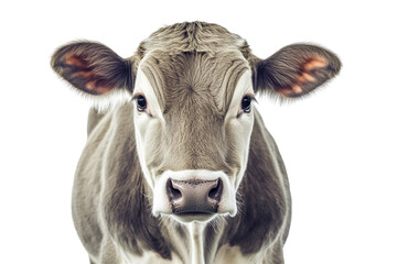 Close-up Portrait of a Young Cow isolated on a transparent background