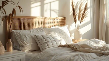 Beautiful Colored Mockup Bedroom Interior Blank Poster Decoration Art Background Image, generative AI