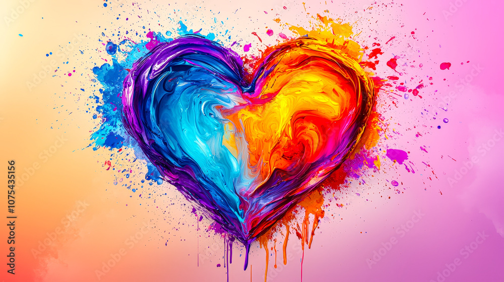 Poster a captivating artwork featuring an abstract heart design created with swirling blue and orange color