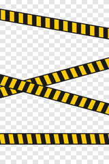 pattern with tapes.Warning tape stripe set. Police border yellow and black collection stripes. Barricade construction tape. Vector illustration isolated on white background