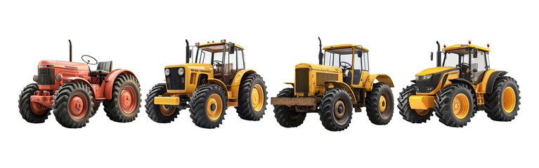 Various Tractors on Transparent Background
