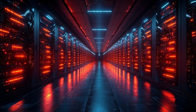 The Digital Fortress, high-tech digital fortress protecting a company's sensitive data. Show a glowing, impenetrable wall of encryption, firewalls, 