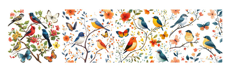 Vibrant Bird and Butterfly Nature Illustration