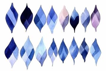 Fototapeta premium Abstract Watercolor Pattern of Leaf Shapes in Shades of Blue and Purple, Ideal for Backgrounds, Textiles, and Modern Designs in Creative Projects