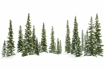 Fototapeta premium Lush Evergreen Trees Blanketed in Snow Against a Bright White Background Capturing the Tranquility and Beauty of a Winter Wonderland Landscape