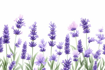 Obraz premium Elegant Lavender Flower Field with Various Shades of Purple Blossoms Against a Clean White Background for Tranquil and Serene Decor