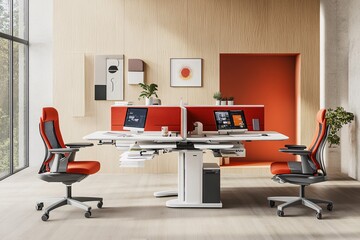 Modern Office Workspace with Adjustable Desks and Ergonomic Chairs - Interior Design Inspiration