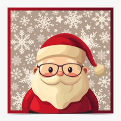 Merry Christmas cute greeting card with chubby Santa Claus, dark beige snowy background, vector illustration