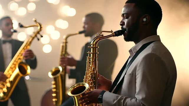 Jazz Band Performing in Nighttime Jam Session