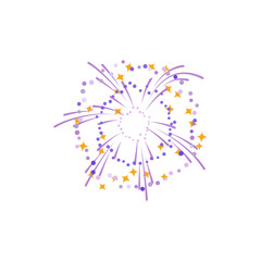 Vector of bright fireworks in the form of a scattering of yellow and purple sparks.