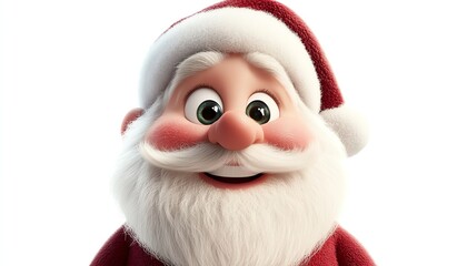 A cute, cartoonstyle Santa with rosy cheeks and a big smile, isolated on a white background