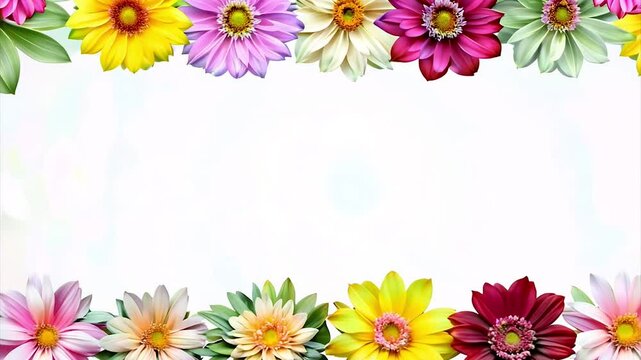 Colorful flower frame arrangement with soft pastels displayed in a serene setting.