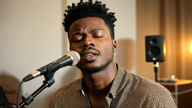 Jazz Vocalist Singing in Studio with Vintage Equipment